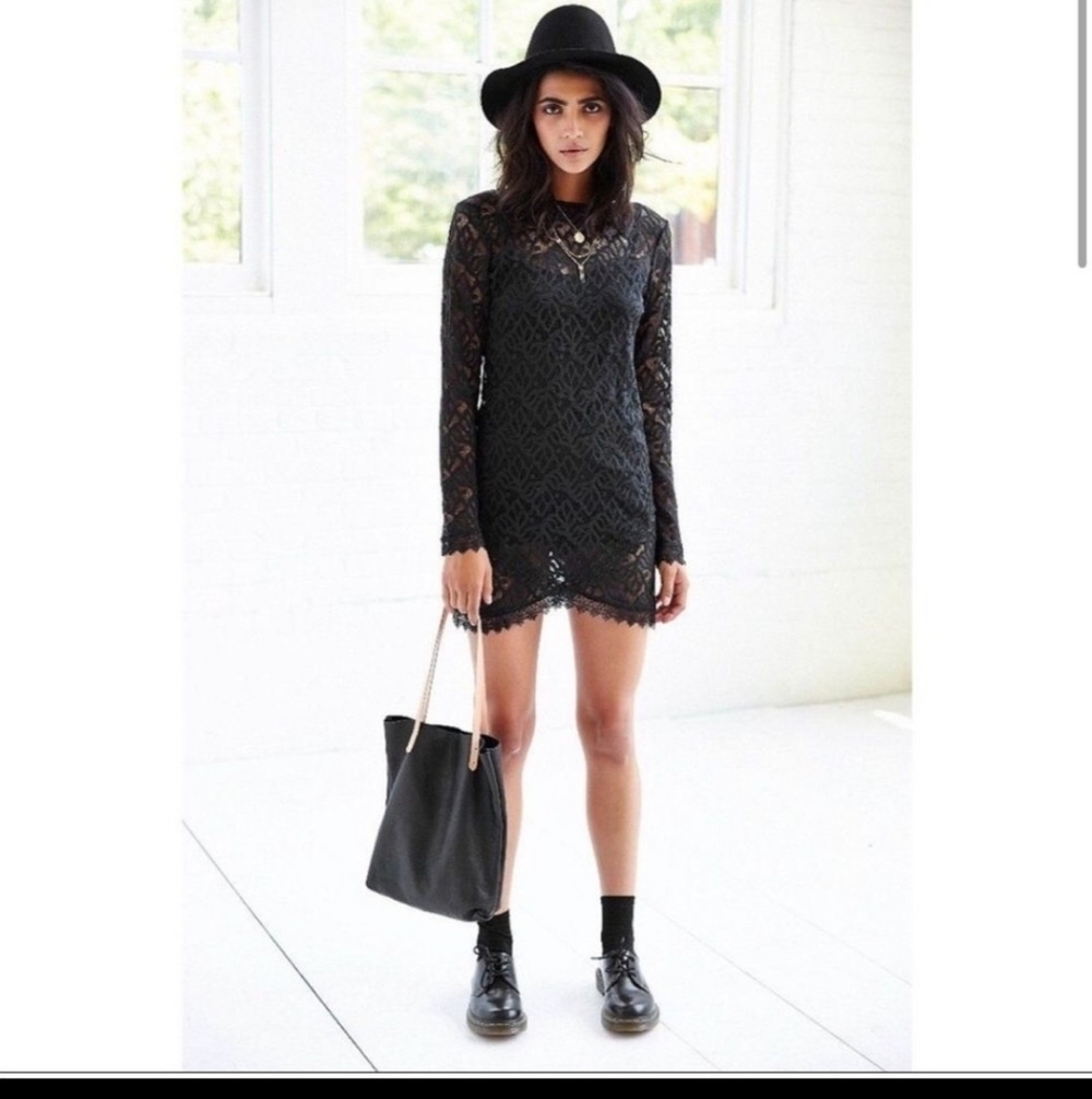For Love Lemons Scarlett Black Sheer Lace Mini Dress Grunge Witchy Punk Metal Lg